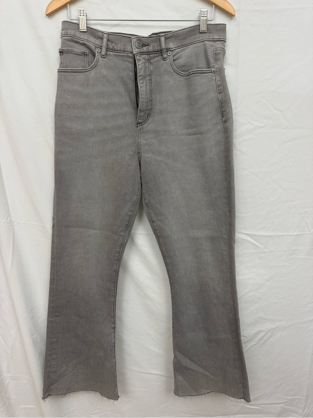 LOFT Gray Flare Jeans with Raw Hem